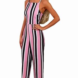 pink striped jumpsuit